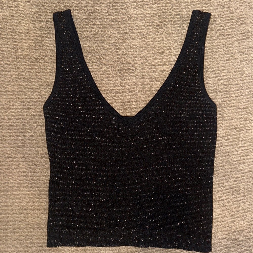 Free People Black Sparkle V-Neck Tank